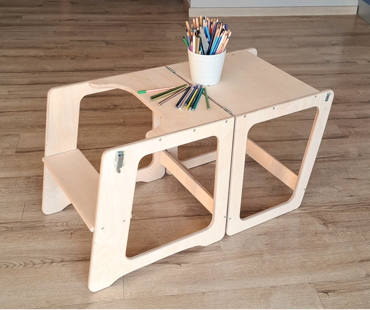 Standing tower for children, high chair & play table