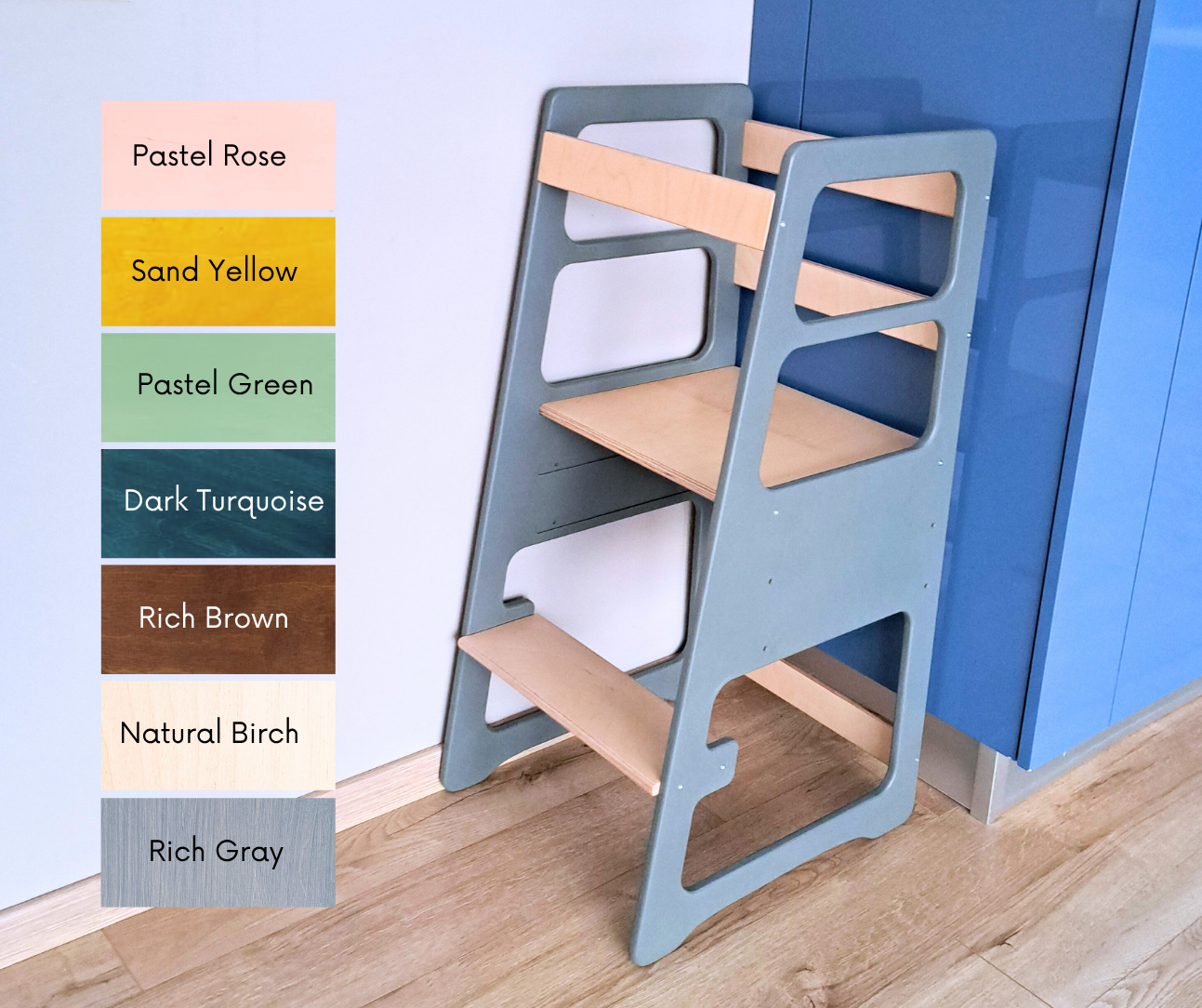 Adjustable kids' kitchen tower